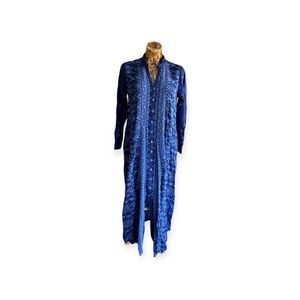 JOHNNY WAS Vibrant embroidery blue maxi loose relax casual dress button front S